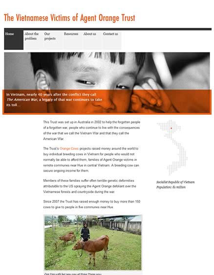 The Vietnamese Victims of Agent Orange Trust website for desktop and tablet