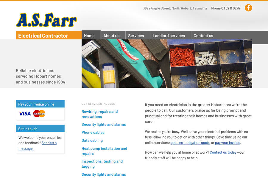 A.S. Farr Electrical Contractor desktop and tablet edition