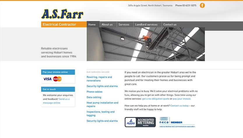 A.S. Farr Electrical Contractor desktop and tablet edition
