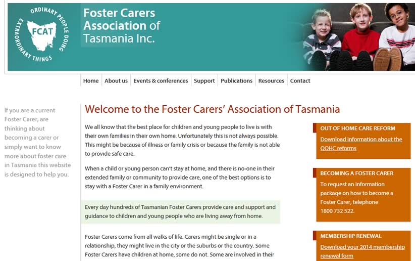 Foster Carers Association of Tasmania website design