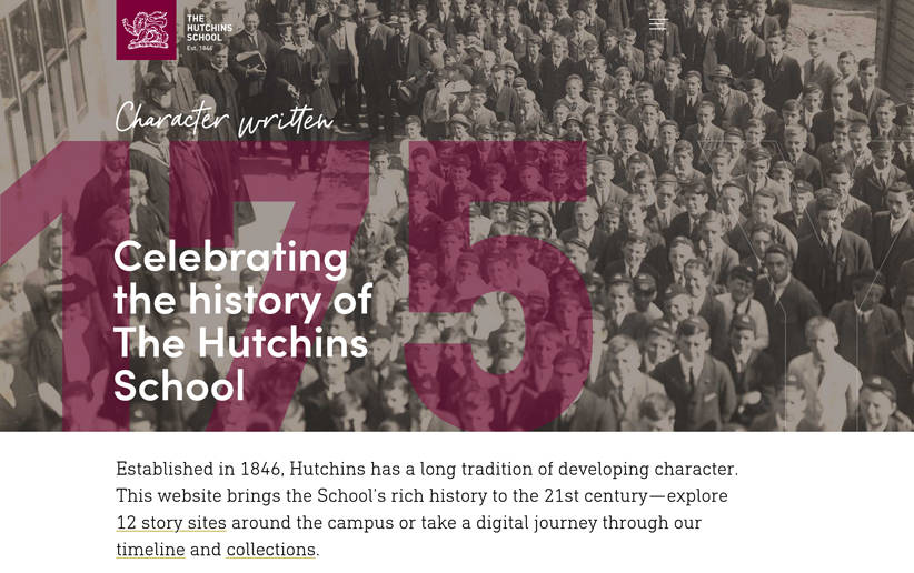 The Hutchins School history website desktop view
