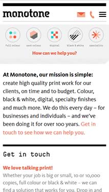 Monotone Art Printers mobile website
