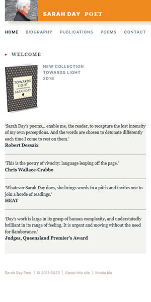 Sarah Day Poet mobile website