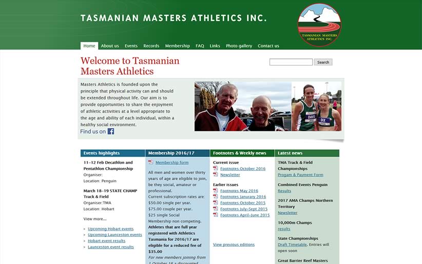 Tasmanian Masters Athletics website