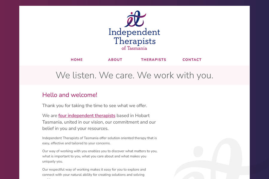 Website buid for the Independent Therapists of Tasmania