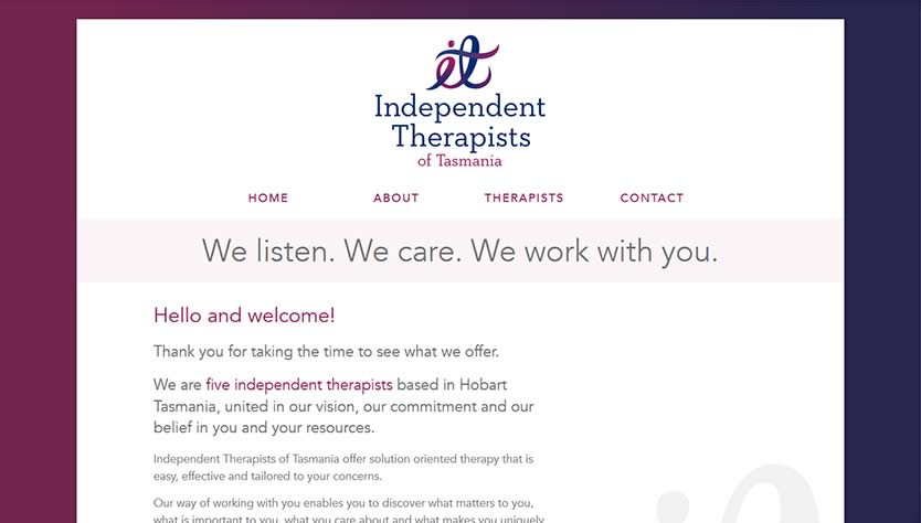 Website buid for the Independent Therapists of Tasmania